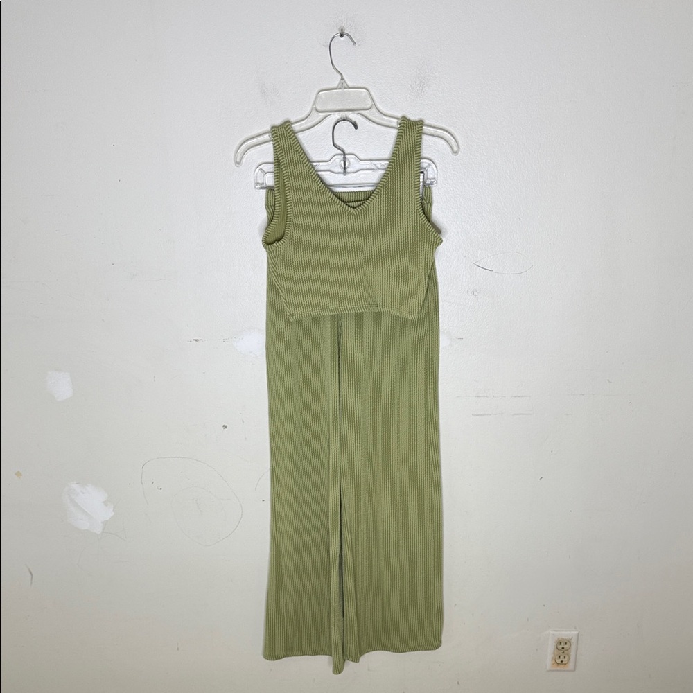 21 Saints Green Ribbed Poly Blend Two Piece Top Pants Set Size Medium